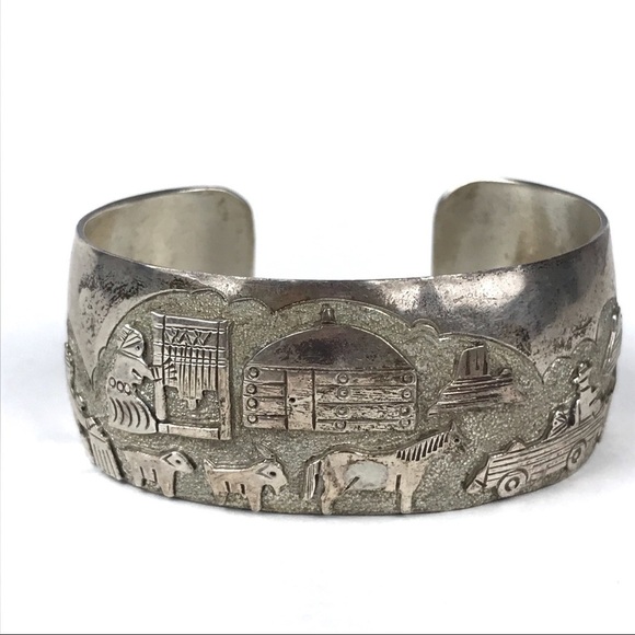 Navajo Indiana Sterling Silver 925 Storyteller Monument Valley Cuff - Picture 1 of 8